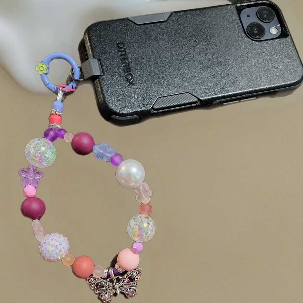 Charming Butterfly Kids Bracelet with Pink and Purple Beads - Picture 2 of 3